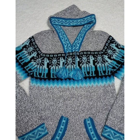 Ecologic Arts 100% Alpaca Wool Sweater Size Large Pullover Turquois/Gray Soft - Picture 7 of 14